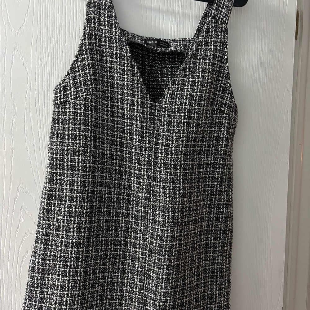 Chic Black and White Tweed Dress